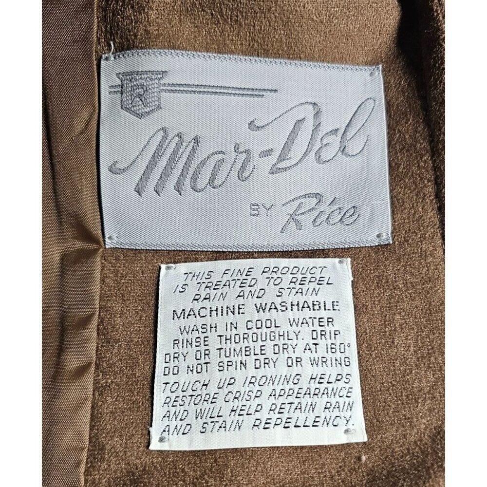 Vintage Mar-Del Mar Del brown long coat button up w/ belt repels rain &stains S - Picture 13 of 13